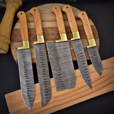 5 Piece Handmade Chef Set, 5 Piece Damascus Steel Knife Set, Kitchen Knife Set