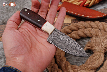 Custom Handmade Damascus Steel Outdoor Hunting Skinning Knife With Sheath