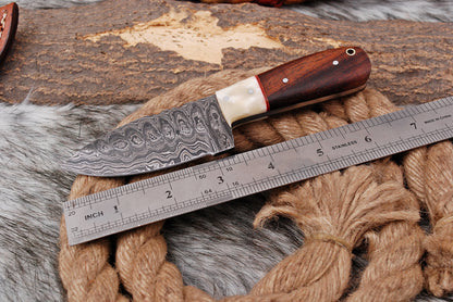 Custom Handmade Damascus Steel Outdoor Hunting Skinning Knife With Sheath