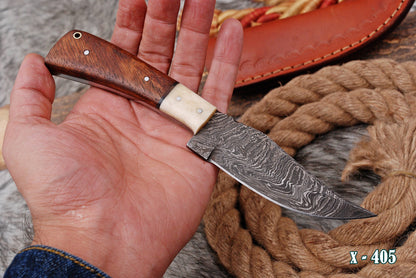 EDC Hand Forged Damascus Steel Blade Outdoor Adventure Skinner Knife