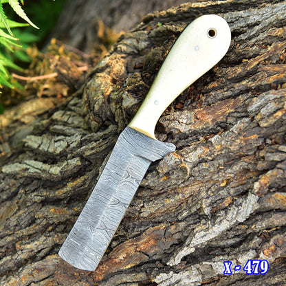 Handmade Damascus Steel Blade Hunting Camping Skinner Knife Camel Bone Handle