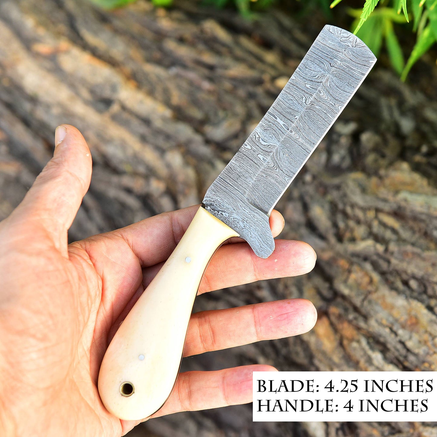 Handmade Damascus Steel Blade Hunting Camping Skinner Knife Camel Bone Handle
