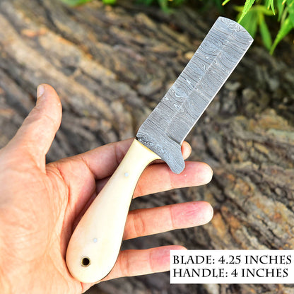Handmade Damascus Steel Blade Hunting Camping Skinner Knife Camel Bone Handle