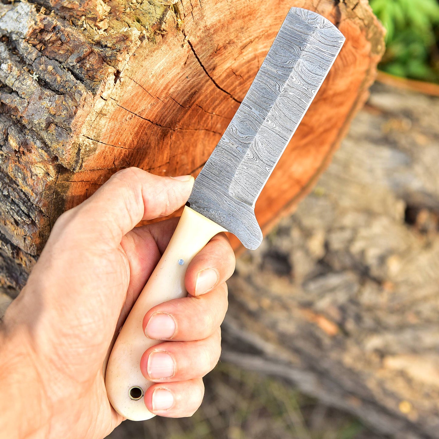 Handmade Damascus Steel Blade Hunting Camping Skinner Knife Camel Bone Handle