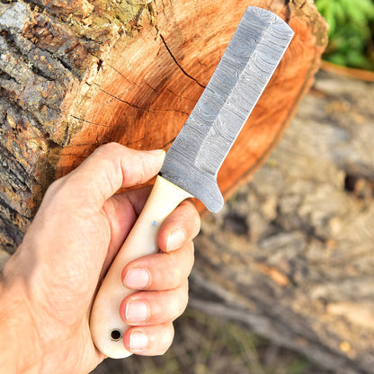 Handmade Damascus Steel Blade Hunting Camping Skinner Knife Camel Bone Handle