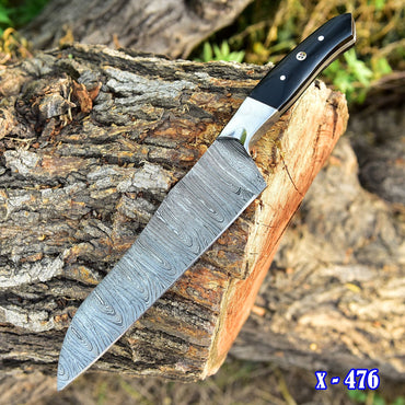 12" Handmade Damascus Chef Knife Buffalo Horn Handle, 8" inch Damascus Blade VG10 Cooking Knife