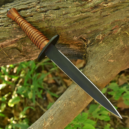 13" Handmade Carbon Steel Powder Coat Dagger Full Tang Knife With Leather Sheath