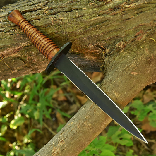13" Handmade Carbon Steel Powder Coat Dagger Full Tang Knife With Leather Sheath