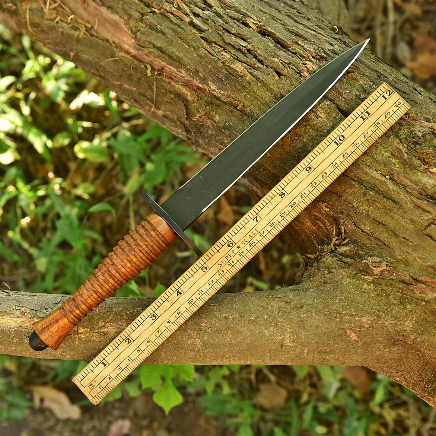 13" Handmade Carbon Steel Powder Coat Dagger Full Tang Knife With Leather Sheath