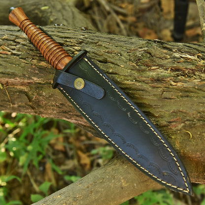 13" Handmade Carbon Steel Powder Coat Dagger Full Tang Knife With Leather Sheath