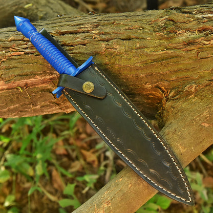 Tactical EDC Handcrafted Carbon Steel Double Edge Blade Dagger Knife With Sheath