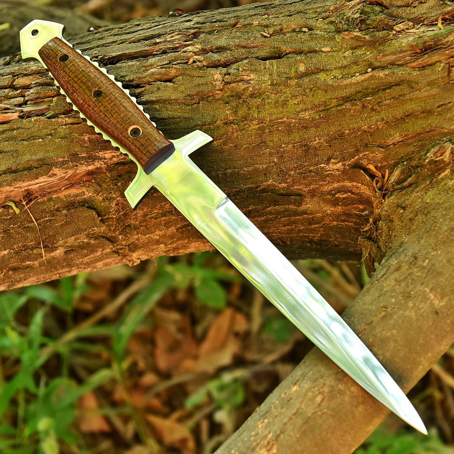 Handmade Carbon Steel Double Edge Blade Dagger Knife Full Tang Micarta Handle