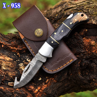Custom Hand Forged EDC Damascus Steel Blade Folding Blade Pocket Knife