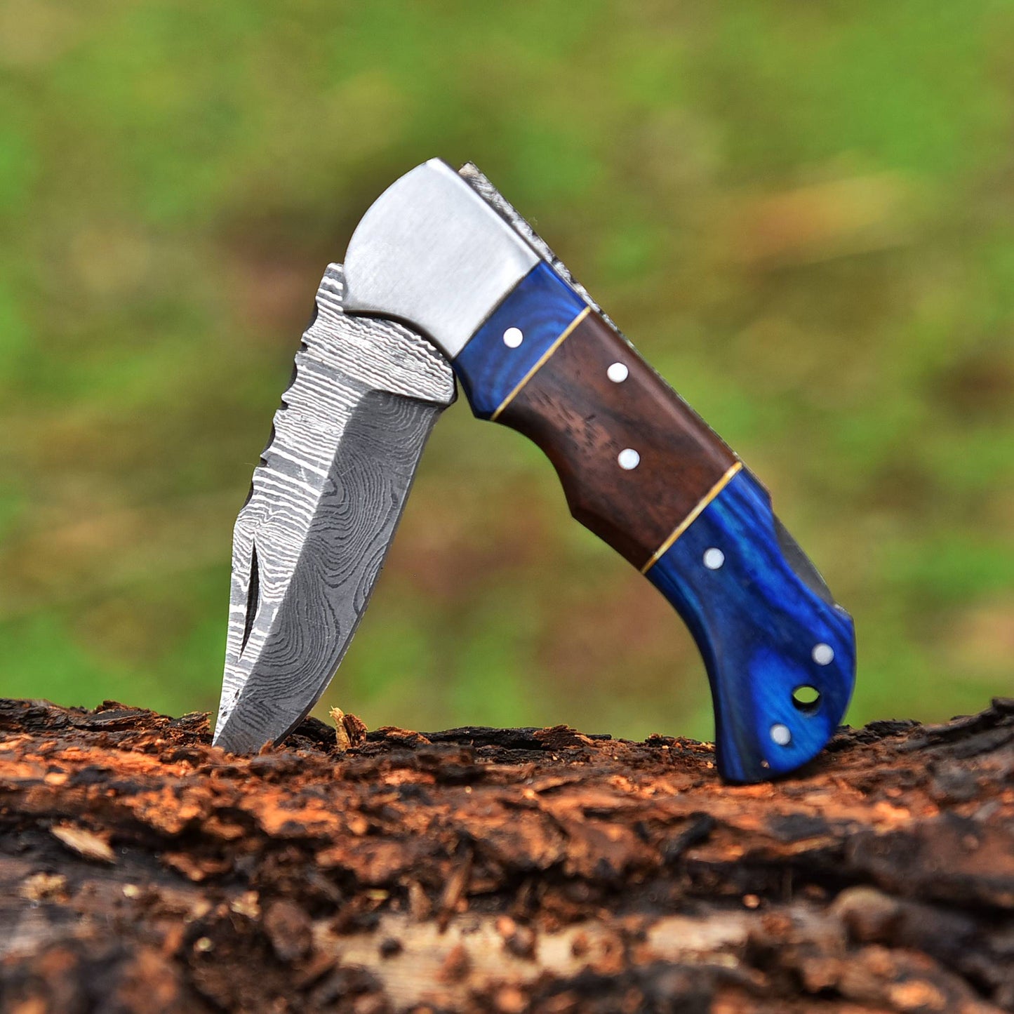 Elite Handmade Damascus Steel Blade Pocket Knife Camping Knife Wood Handle