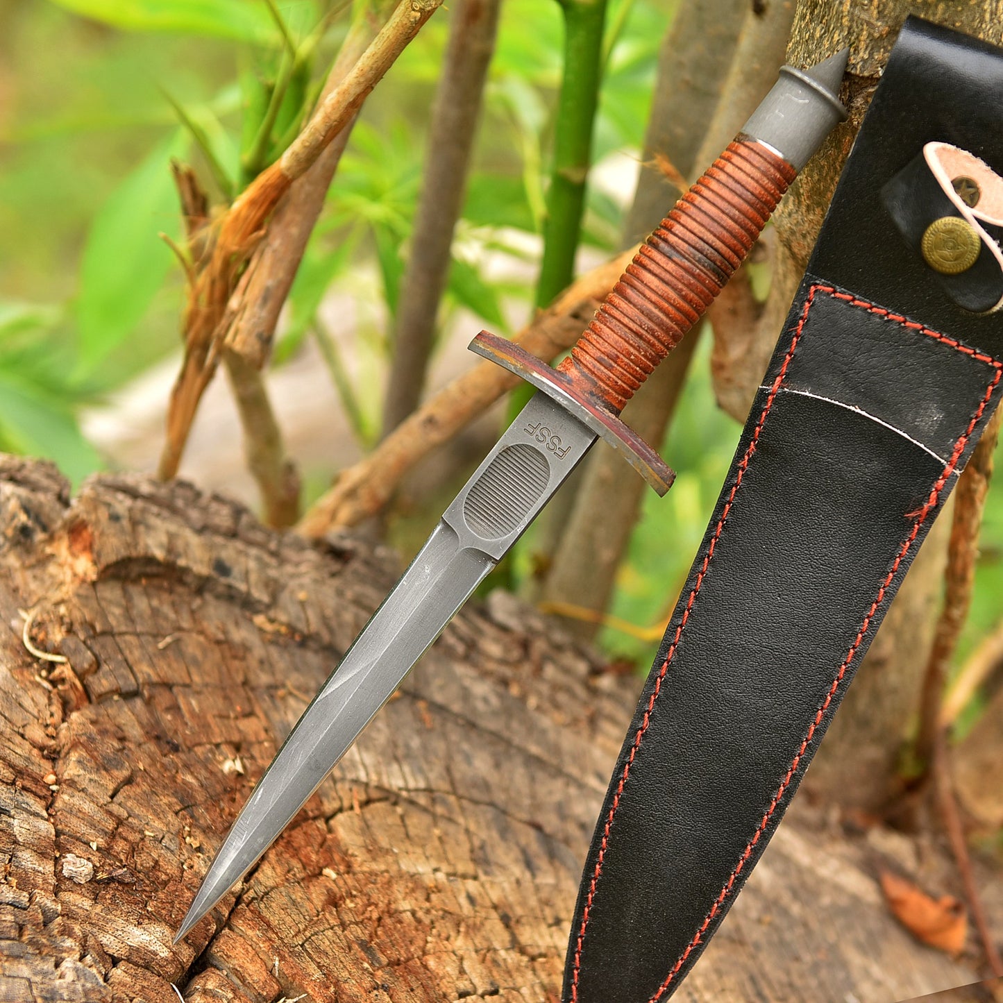 Classic Vintage Military Inspired V-42  Double Edge Dagger Leather Handle