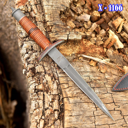 Classic Vintage Military Inspired V-42  Double Edge Dagger Leather Handle