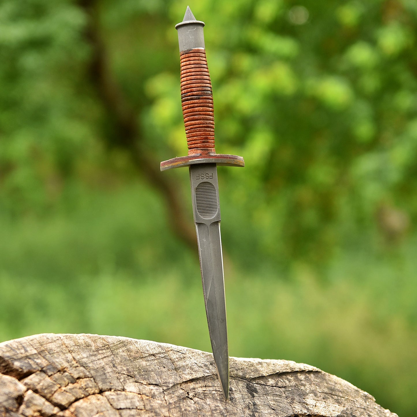 Classic Vintage Military Inspired V-42  Double Edge Dagger Leather Handle