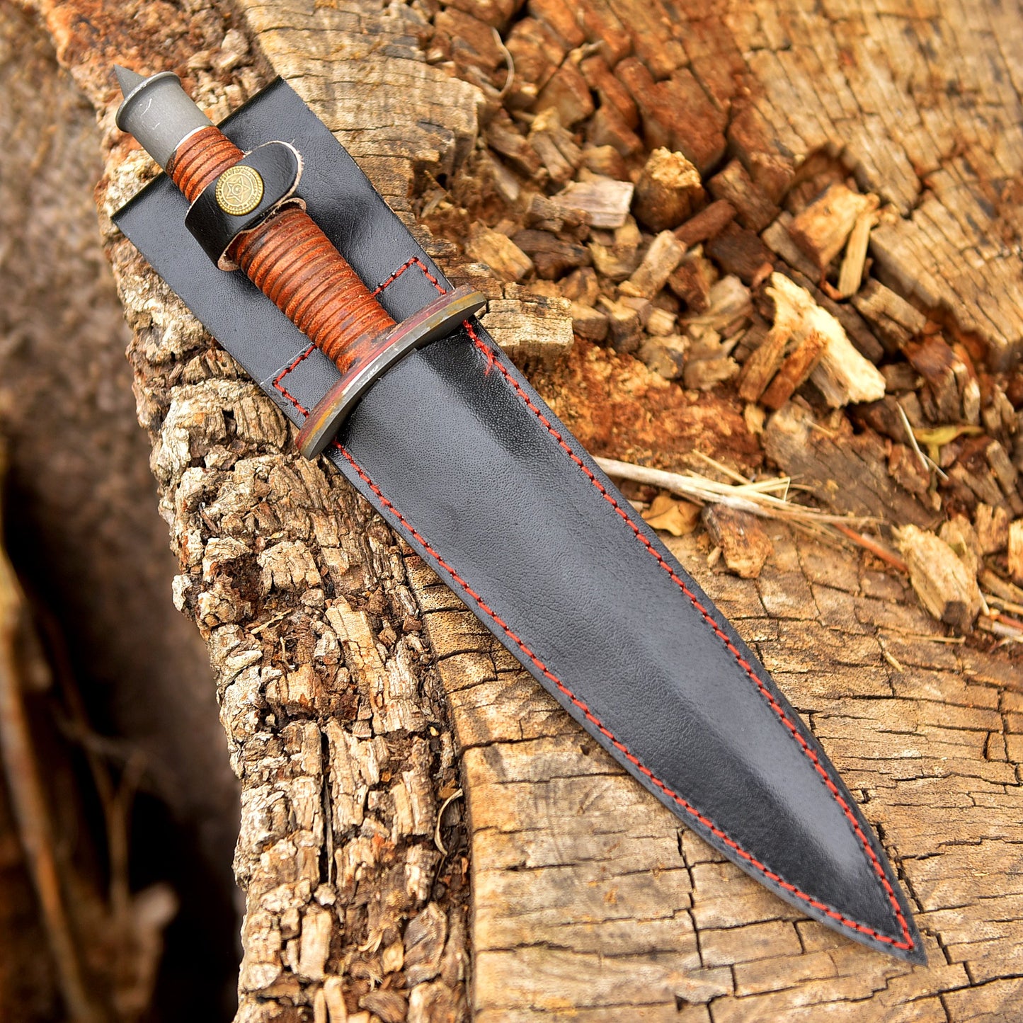 Classic Vintage Military Inspired V-42  Double Edge Dagger Leather Handle