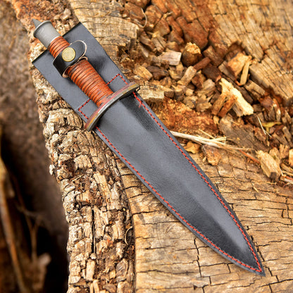 Classic Vintage Military Inspired V-42  Double Edge Dagger Leather Handle