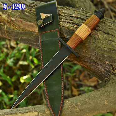 Hand Forged Carbon Steel Hunting Double Edge Boot Knife Wood Handle