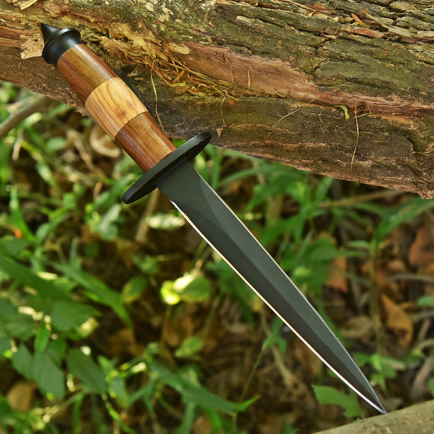 Hand Forged Carbon Steel Hunting Double Edge Boot Knife Wood Handle