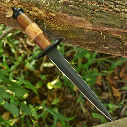 Hand Forged Carbon Steel Hunting Double Edge Boot Knife Wood Handle