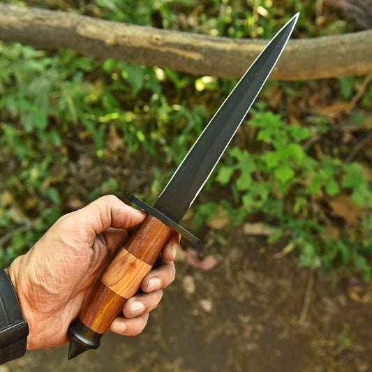 Hand Forged Carbon Steel Hunting Double Edge Boot Knife Wood Handle