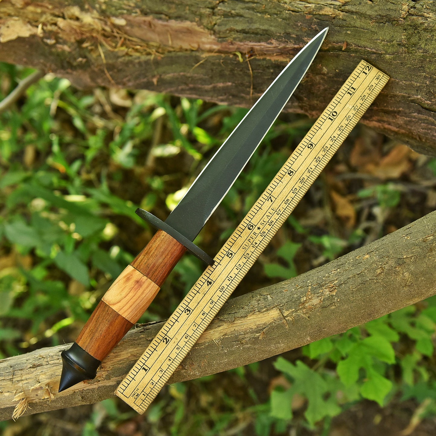 Hand Forged Carbon Steel Hunting Double Edge Boot Knife Wood Handle