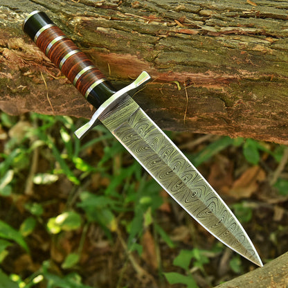 Handmade Damascus Steel Double Edge Blade Dagger Knife Steel Resin Leather Handle