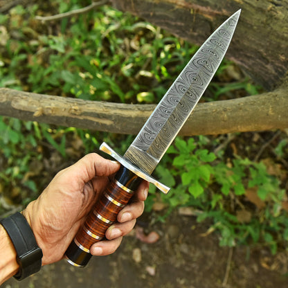 Handmade Damascus Steel Double Edge Blade Dagger Knife Steel Resin Leather Handle