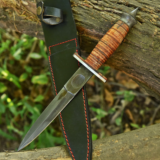 Handmade Carbon Steel Dagger Knife 12" FULL TANG KNIFE Leather Handle With Sheath