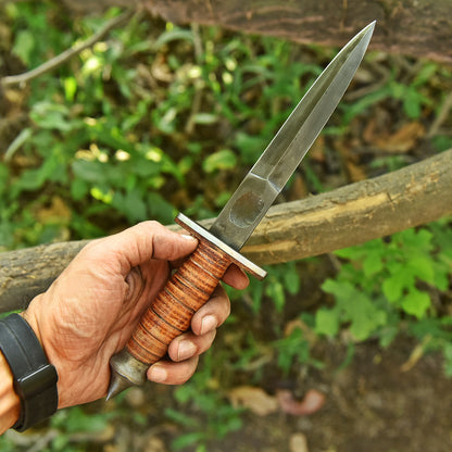 Handmade Carbon Steel Dagger Knife 12" FULL TANG KNIFE Leather Handle With Sheath