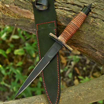 12" Handmade Carbon Steel Dagger Full Tang Knife Leather Handle With Sheath