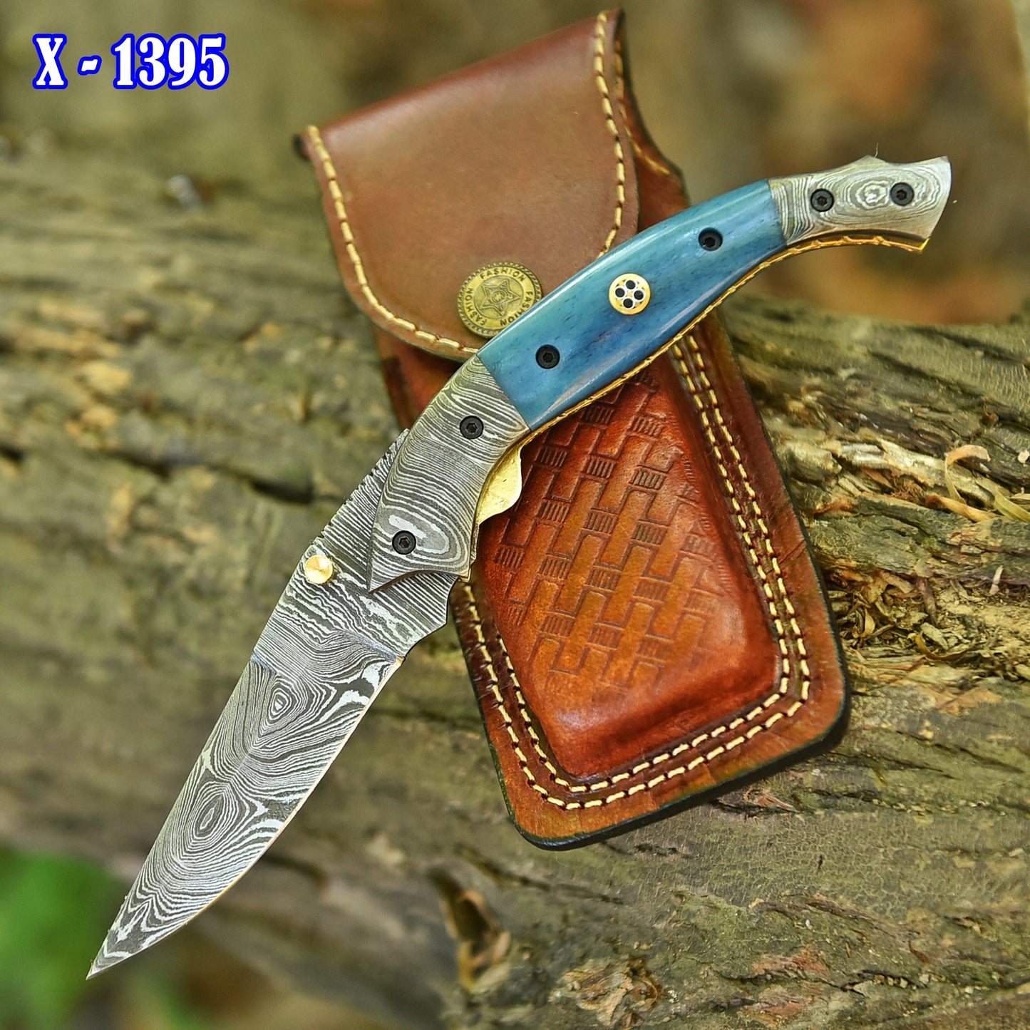 Handmade Damascus Steel Hunting Pocket Knife Camping Folding Blade With Camel Bone Handle