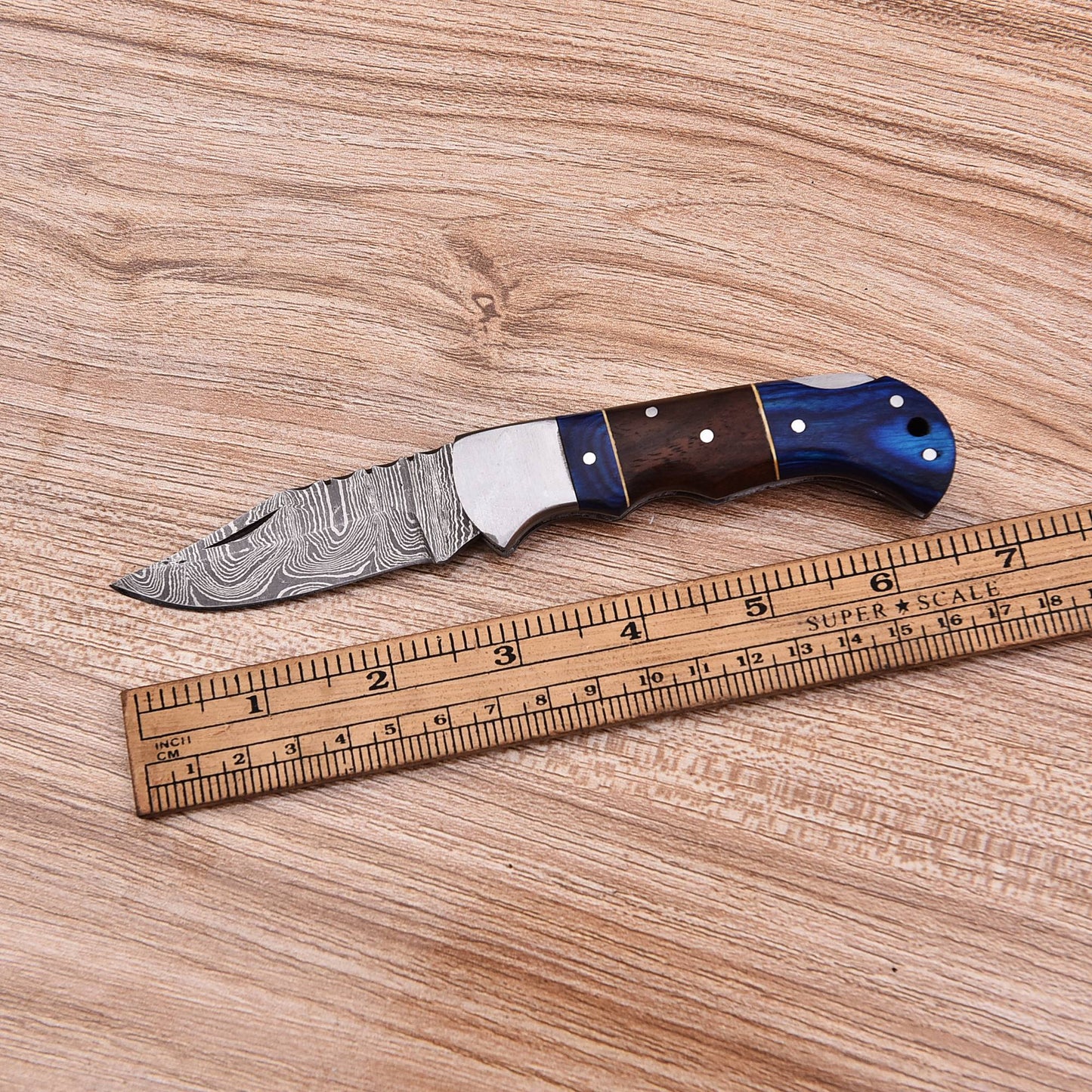 Elite Handmade Damascus Steel Blade Pocket Knife Camping Knife Wood Handle