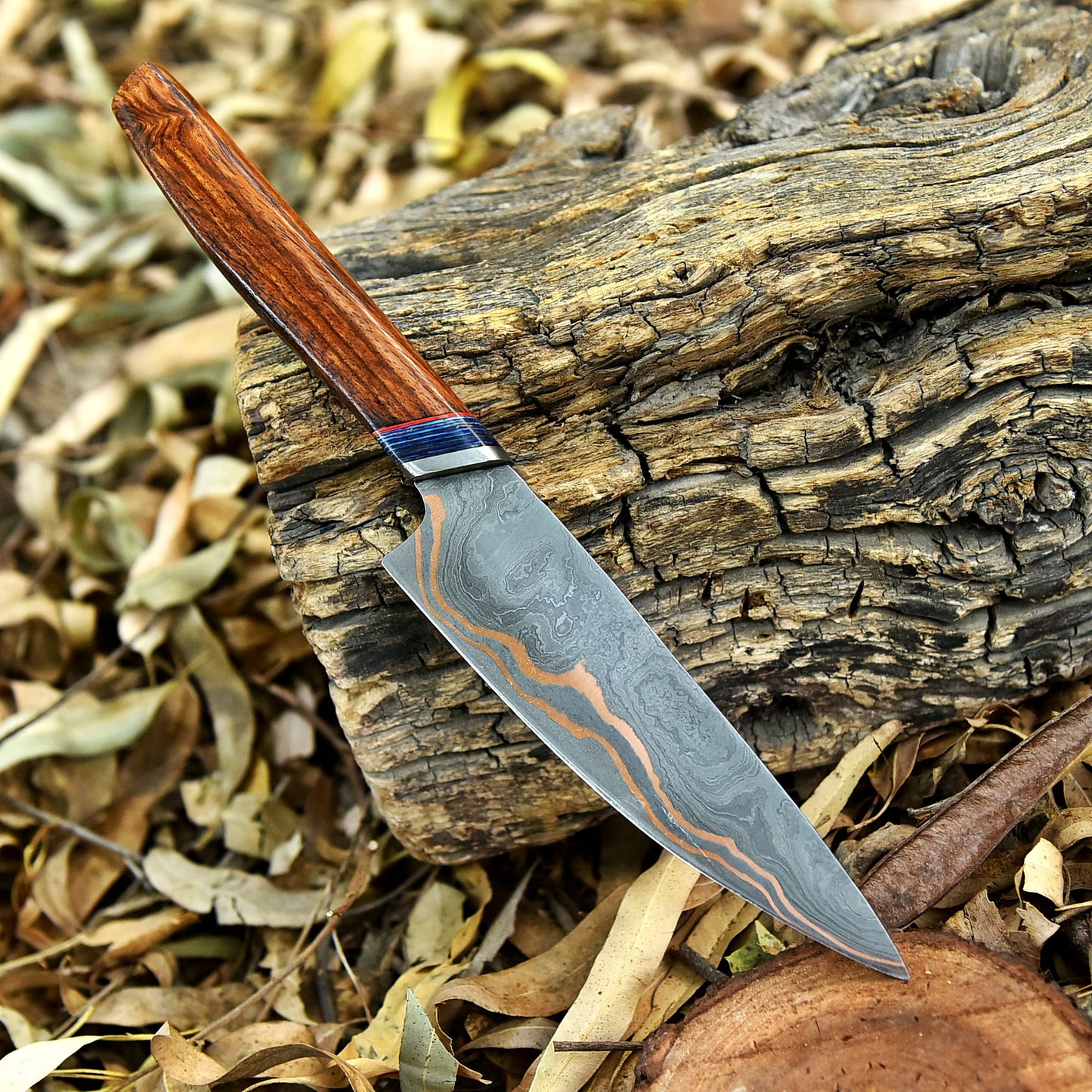 Handmade Copper Damascus Kitchen Knife Professional Chef Collection Knife
