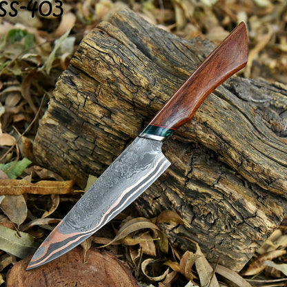 Professional Handmade Copper Damascus Steel Chef Knife Wood Handle
