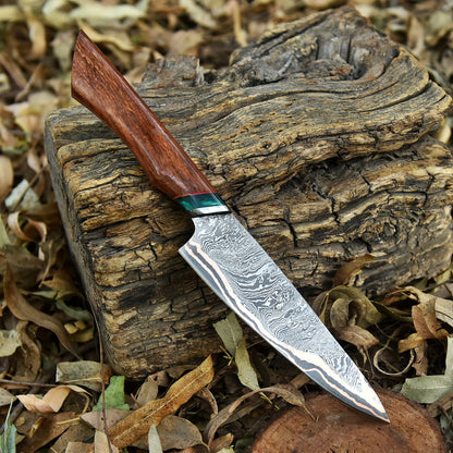 Professional Handmade Copper Damascus Steel Chef Knife Wood Handle