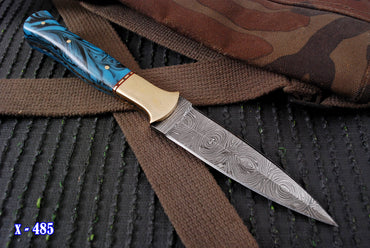 Custom Handmade Damascus Steel Double Edge Blade Dagger Resin Brass Handle