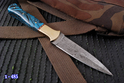 Custom Handmade Damascus Steel Double Edge Blade Dagger Resin Brass Handle