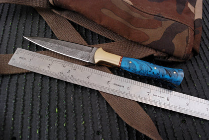 Custom Handmade Damascus Steel Double Edge Blade Dagger Resin Brass Handle