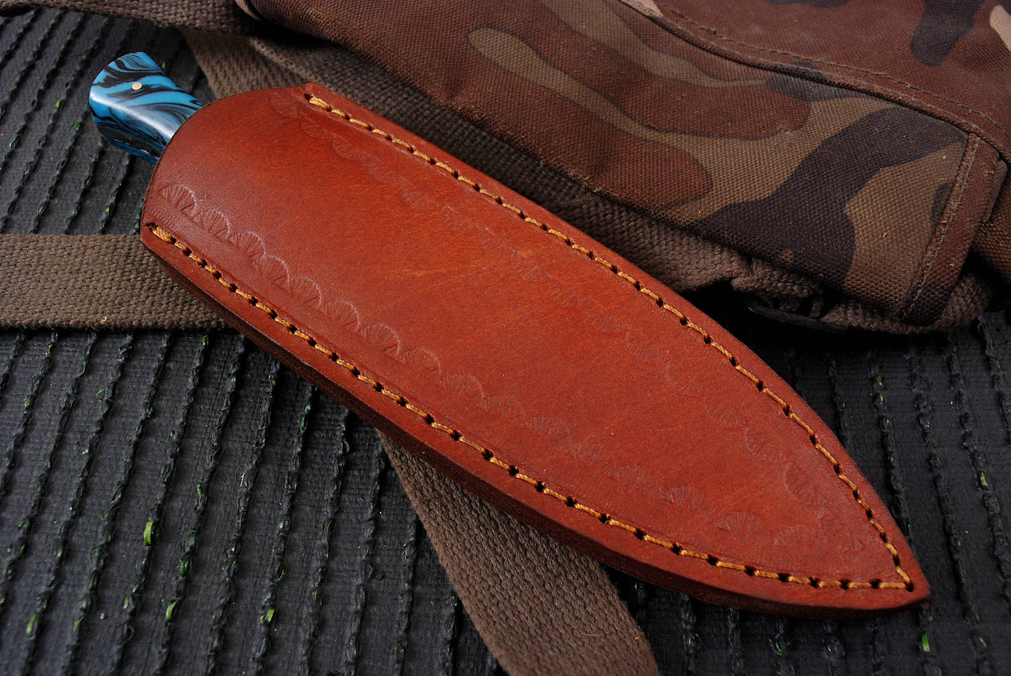 Custom Handmade Damascus Steel Double Edge Blade Dagger Resin Brass Handle