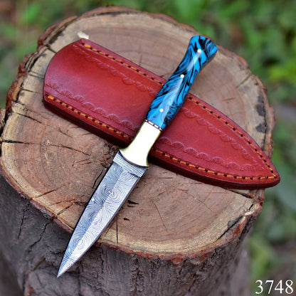 Custom Handmade Damascus Steel Double Edge Blade Dagger Resin Brass Handle