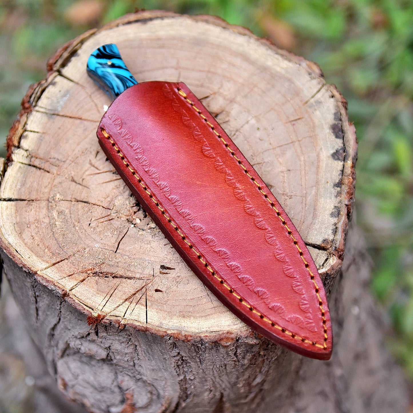 Custom Handmade Damascus Steel Double Edge Blade Dagger Resin Brass Handle