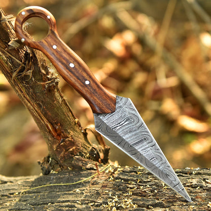 Handmade Damascus Steel Double Full Tang Dagger Knife Wood Ring Hole Handle