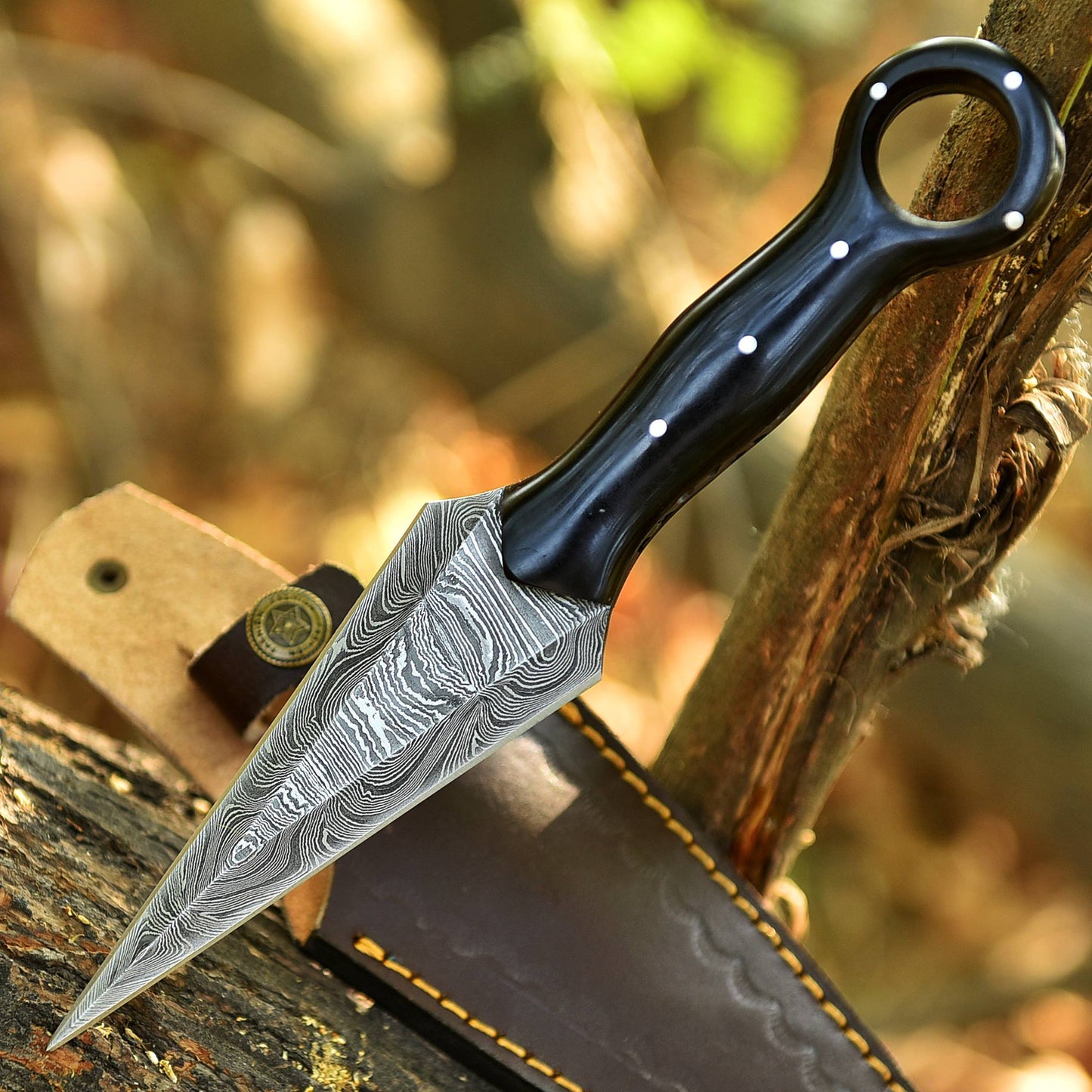 Hand Forged Damascus Steel Double Edge Full Tang Dagger Resin Handle