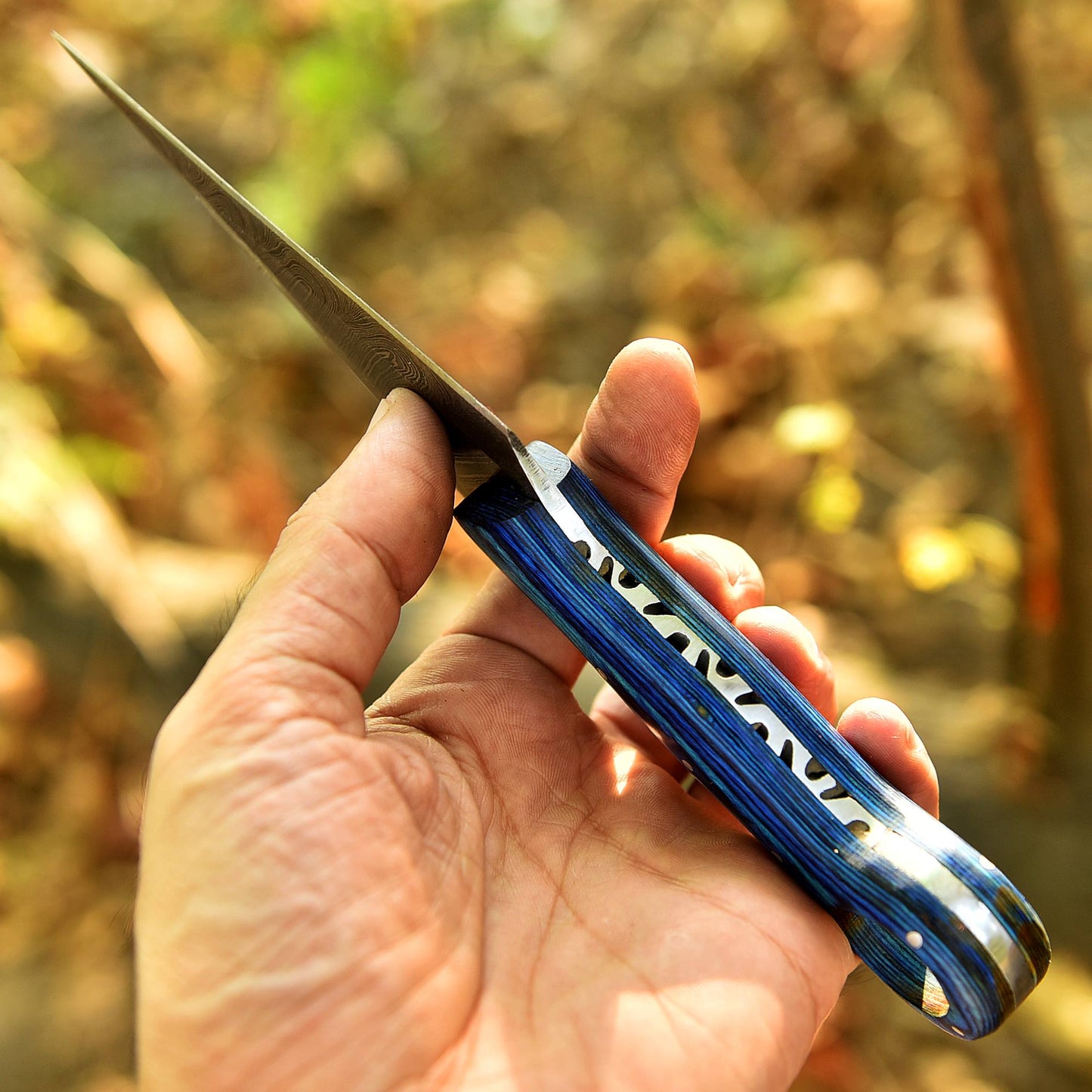 Elite Handmade Damascus Steel Hunting Dagger Knife Wood Ring Hole Handle