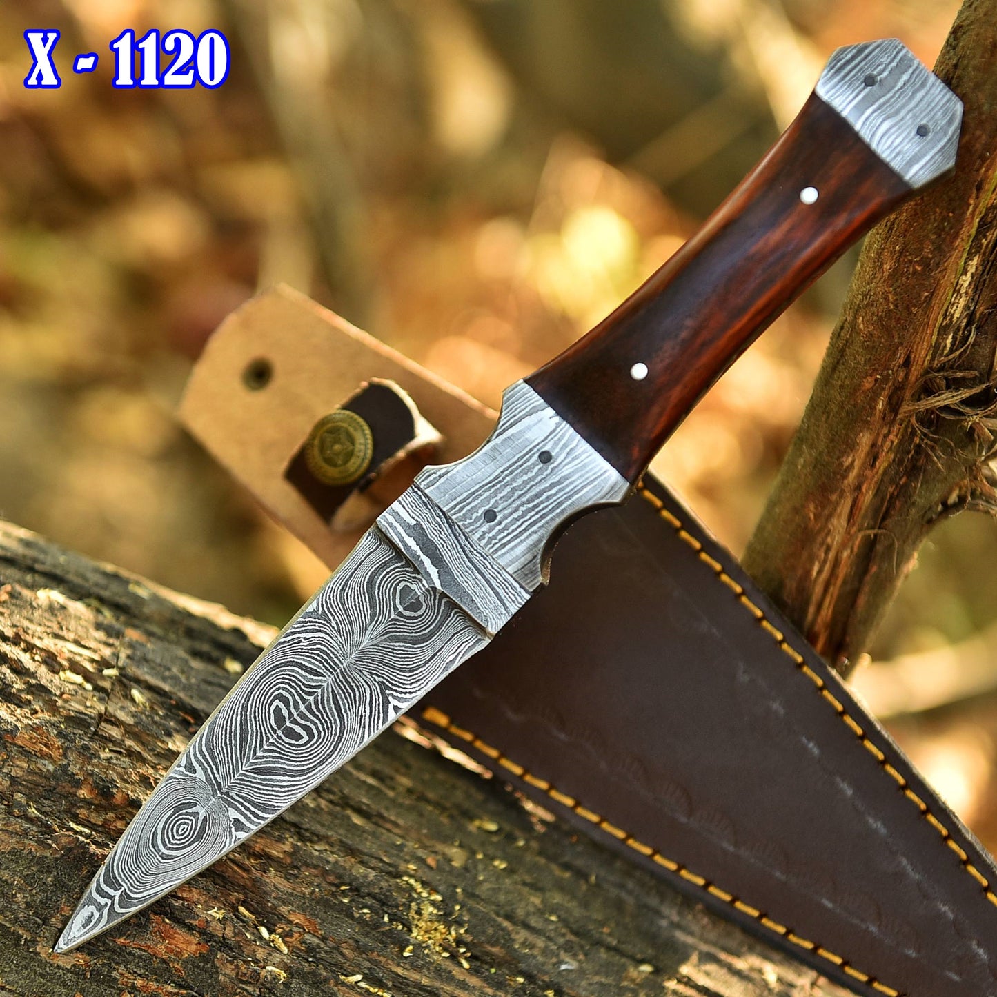 Handmade Damascus Steel Dagger Knife Wood Double Damascus Bolster Handle
