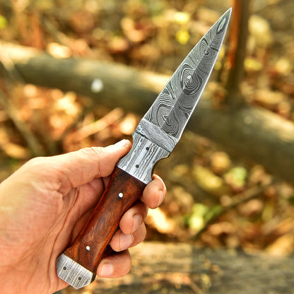 Handmade Damascus Steel Dagger Knife Wood Double Damascus Bolster Handle