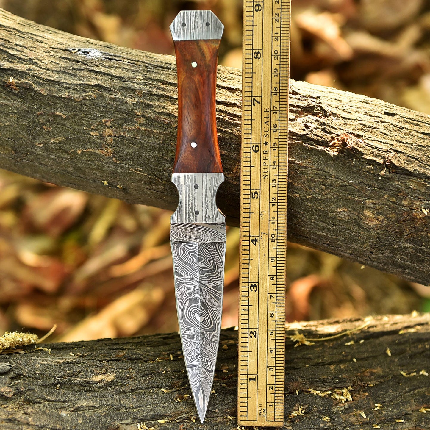Handmade Damascus Steel Dagger Knife Wood Double Damascus Bolster Handle